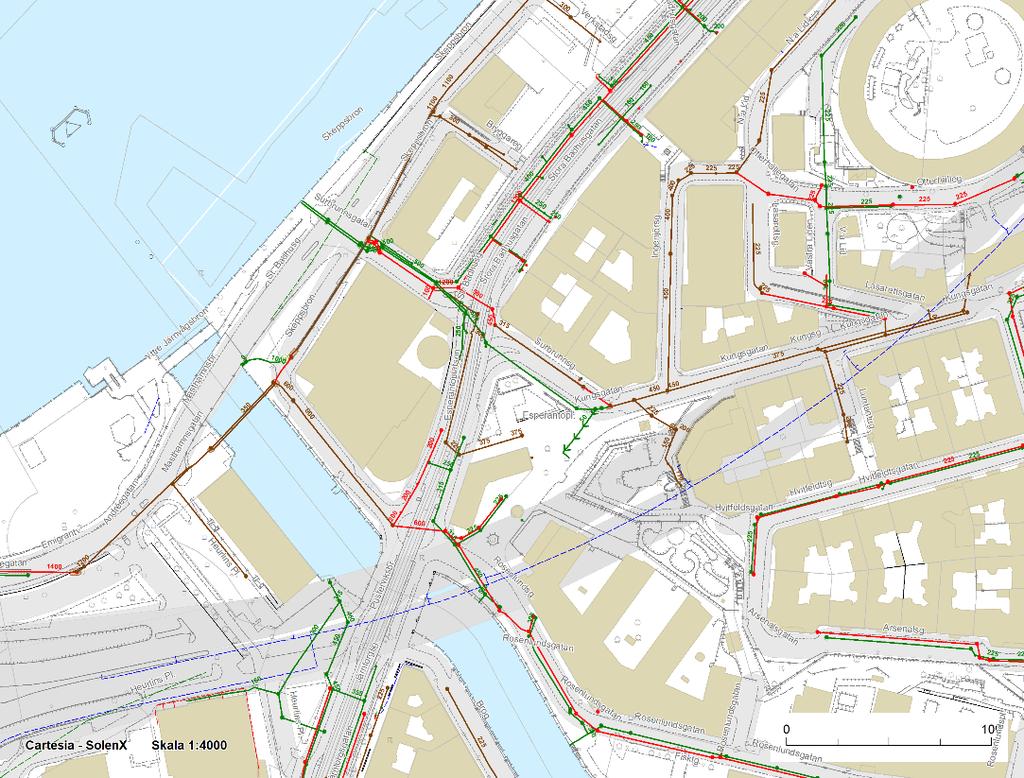 8.1.5 Göta älv Inom vallgraven Surbrunnsgatan Inom vallgraven finns det en bräddpunkt som är intressant och det är Surbrunnsgatan. Den har fått ett nyckeltal på 11 och ett värderingstal på 18,3.