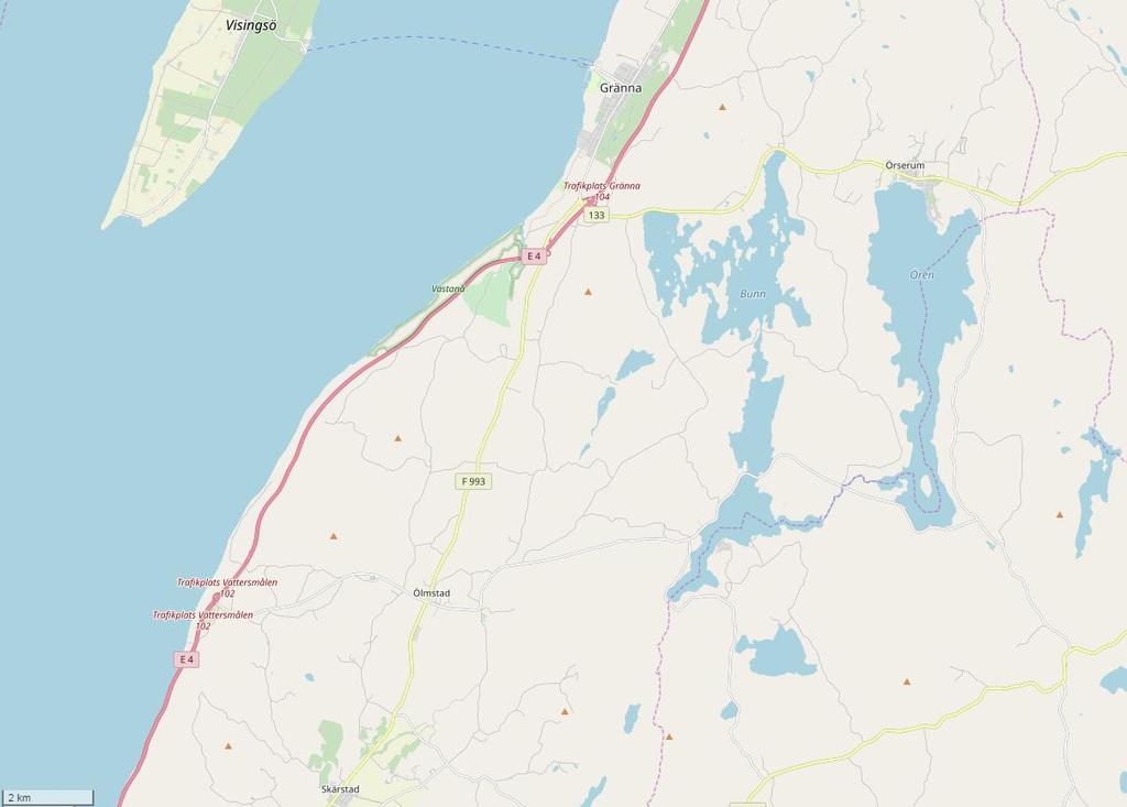 Figur 1. Regional orienteringskarta. VA-verksamhetsområdet Lövviken-Fågelkärr markerat med blå ring.