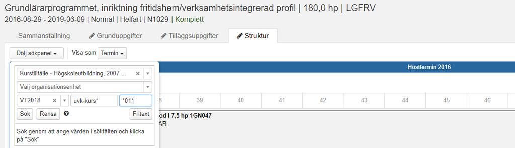 9. En eller flera kurser/kurstillfällen kommer upp i en lista.