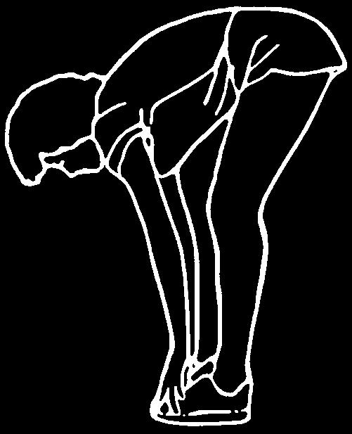 UPPVÄRMNING RÖR TÅRNA Stå med lite böj i knäna Böj långsamt kroppen framåt och nedåt Belasta inte ryggen och axlarna medan du böjer dig ned mot tårna Sträck ut