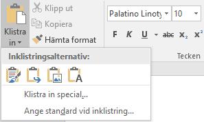 Klippa och klistra mellan dokument När du ska klippa in text från ett gammalt dokument, webben eller liknande är det viktigt att klippa in oformaterat.