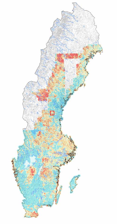 Figur. Karta över molybdenhalten i jordar i verige.