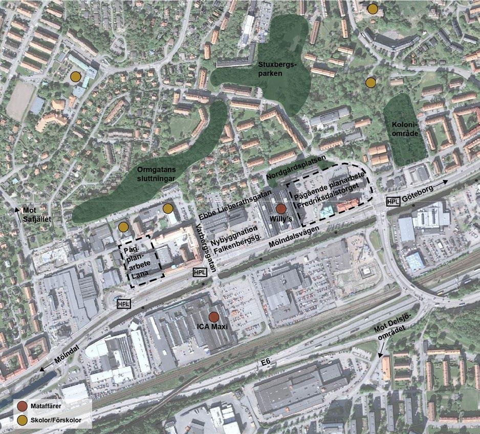 NULÄGE Planområdet ligger i Mölndalsåns dalgång som genomgår en omvandling från industrimiljö till stadsmiljö. Planområdet tillhör en av de tomter som fortfarande har en utpräglad industrikaraktär.