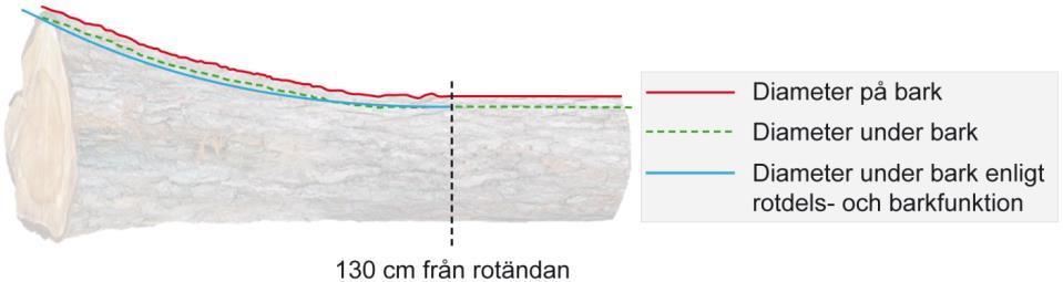 Diametrar Diametermåttställen vid sektionsmätning Vid sektionsmätning indelas stocken i sektioner om max 50 cm, i skördaraggregat tillämpas normalt 10 cm sektion.