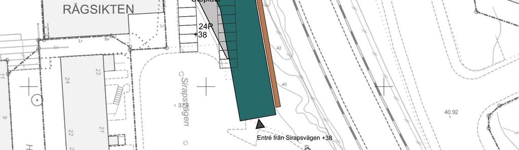 I direkt anslutning till byggnaden föreslås en uteplats för de boende.