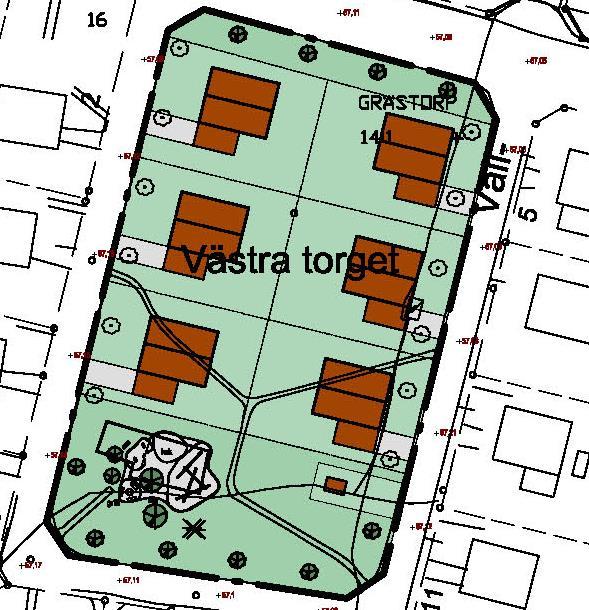 FÖRUTSÄTTNINGAR, FÖRÄNDRINGAR OCH KONSEKVENSER Natur Mark och vegetation Området består av en stor gräsyta kantad av en enkelsidig allé med hamlade oxlar, en mindre lekplats och omges av gator samt