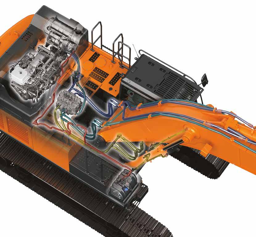 Hydrauloljan flödar individuellt till respektive hydraulcylindrar