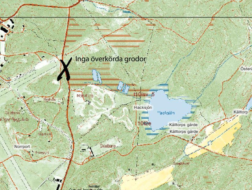 Hacksjön Koordinater i RT90 nord/syd: 6564332, öst/väst: 1621402 Sträcka 2 Sträck a 1 Formatted: Font: Gill Sans, 12 pt Hacksjön ligger nordost om Tullinge flygfält.