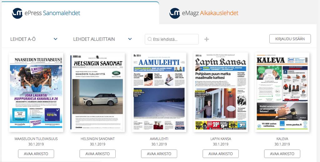 E-tidningarnas och e-böckernas popularitet ökade Användningen av bibliotekets e-tidningar ökade från år 2016 till år 2017 med hela 258 %.