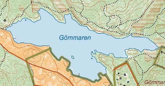 Gömmaren Gömmaren inventerades av Thomas Jansson och Anna Gustafsson den 19 augusti 2009 med sex transekter, se figur 30 samt bilaga 1 och 2. Sjön omges huvudsakligen av skogs- och hällmarker.