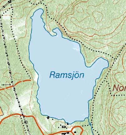 4 5 3 2 1 7 6 Figur 59 och 60. Ungefärliga lägen och sträckningar för transekter som inventerades i Ramsjön den 12 augusti 2009. Sjöns östra stränder utgjordes till stor del av hällmarker.