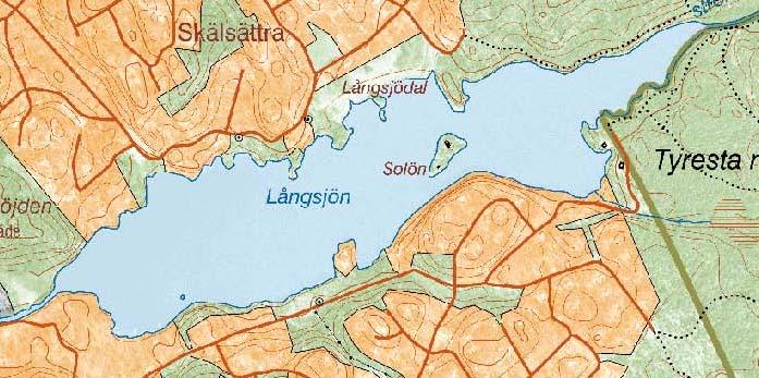 Långsjön Långsjön inventerades av Thomas Jansson och Anna Gustafsson den 26 augusti 2009 med sex transekter, se figur 76 samt bilaga 1 och 2. Huvuddelen av sjöns omgivningar utgörs av bebyggelse.