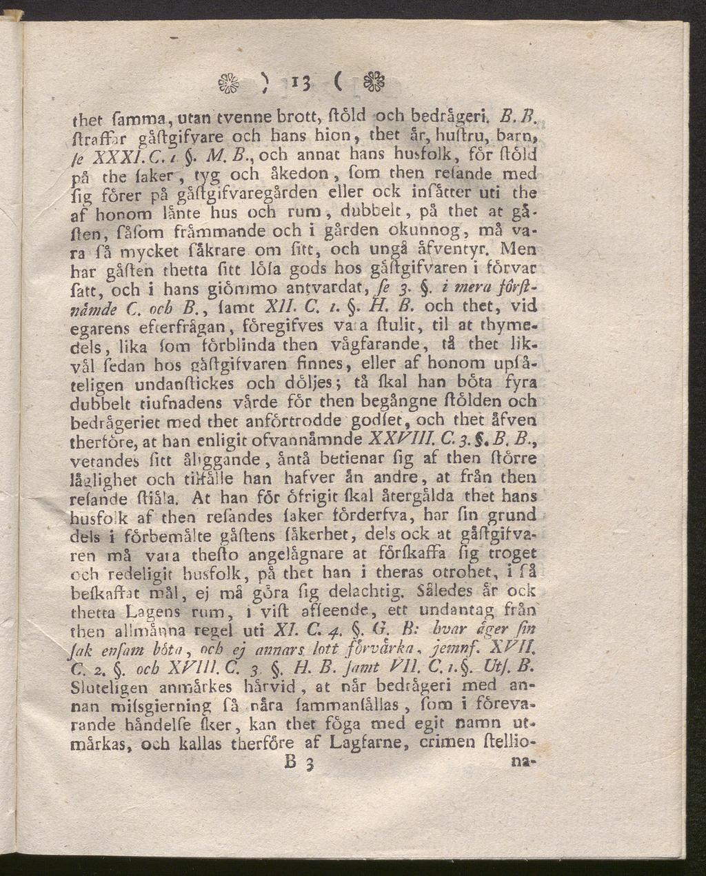 fl ) 13 ( n thet famma, utan tvenne brott, dold och bedrägeri. B.