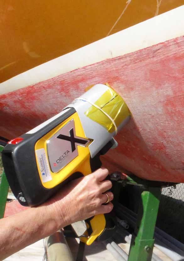 Scanning av båtbotten med XRF-scanner. Att ta bort båtbottenfärg Försiktighetsprincipen Båtbottenfärger innehåller ofta ämnen som är skadliga för såväl hälsan som miljön.