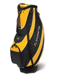 top. Dual-handle grabs. Padded shoulder strap. External tee holders.