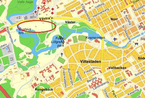 Figur 1. Gamla kyrkogården i Gävle är inringad.