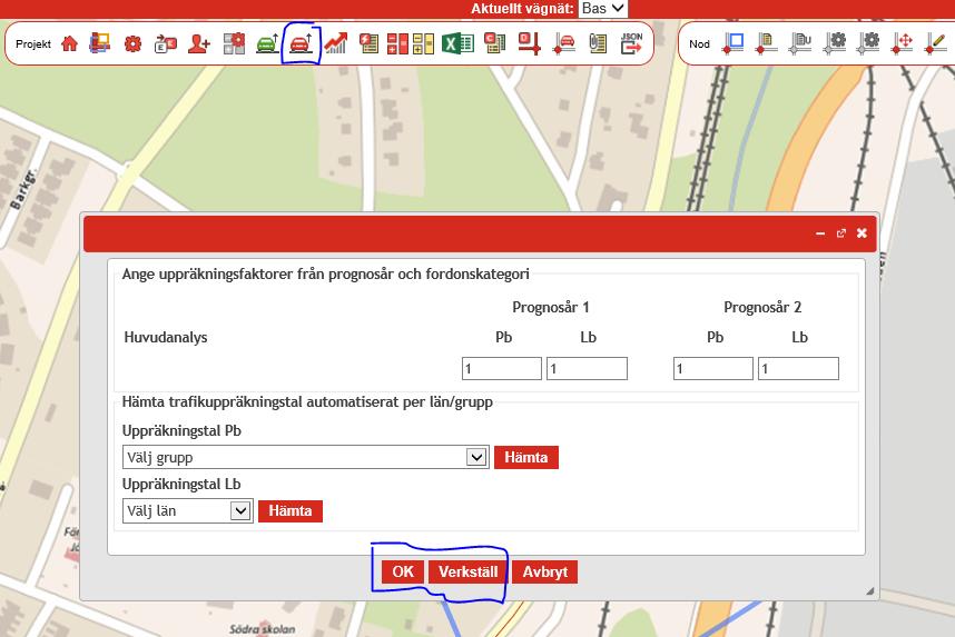 7(7) Uppdatera trafikuppräkning vid trafikomfördelning Vid trafikomfördelning, behöver du verkställa trafikuppräkningen innan du kör beräkningen.