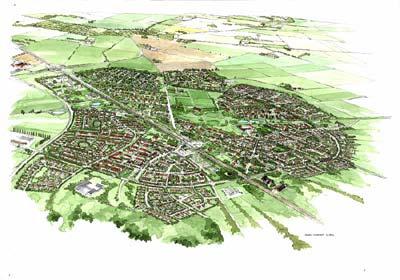 4 Övergripande struktur alternativa utbyggnadsriktningar Bandstad innebär fortsatt ortsutbredning mellan järnväg och motorväg från Viby via centrum och riktning Veta Spångsholm.