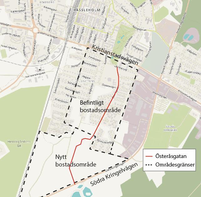 1 INLEDNING 1.1 BAKGRUND I Hässleholm ska ett nytt bostadsområde byggas mellan ett befintligt bostadsområde och Södra Kringelvägen, se figur 1 nedan.