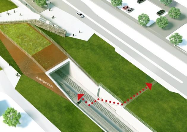 Exakt läge och utformning av dessa platser bestäms i samråd mellan trafikkontoret och Trafikverket. Insatsväg över allmän plats in till tråg och tunnelmynning i väster.