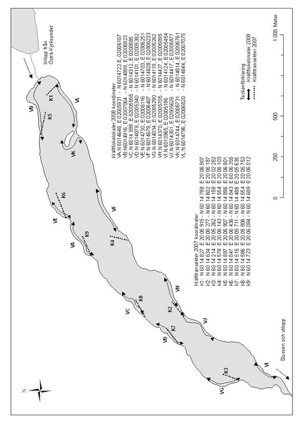 5 Figur 1. Karta över Västra Kyrksundet och kräftfiskelokalerna från 2007 och 2008.
