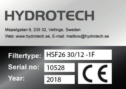 3.4 Identifiering av filtret Filtertyp, serienummer och tillverkningsår