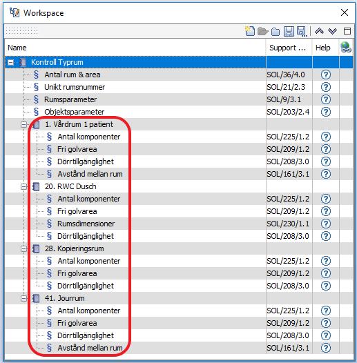 3.3.2 Rumsspecifika regler De rumsspecifika reglerna har tagits fram utifrån de rumsbeskrivningar som finns tillgängliga i PTS.