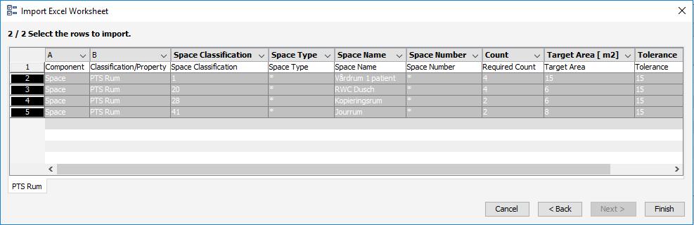 Även vissa regler erbjuder möjligheten att importera Excel-filer.