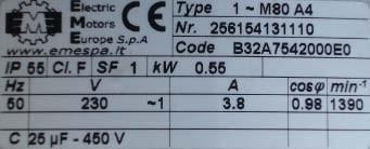 13.1 Extern hydraulik 0,55 / 1,1 / 2,2 kw Kompressorer och hydraulpumpar Identifiering av hydraulikgrupp: Illustrationerna nedan visar märkskltarna på motorn och är exempel på hur det kan se ut.