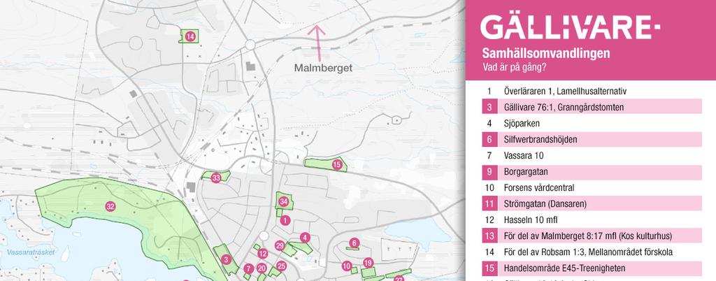 Figur 7.8. Gällivare samhällsomvandling vad är på gång? Källa: www.gellivare.se. Figur: Gällivare kommun. Datum: 2017-09-26.