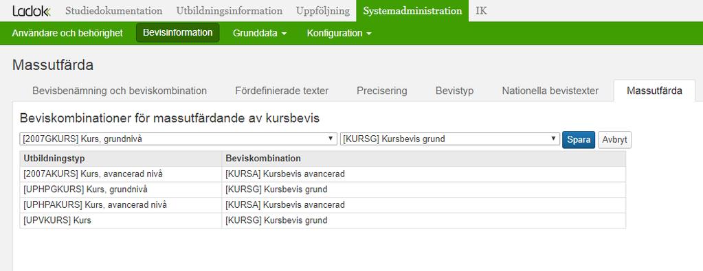 Massutfärda kursbevis Förutsättning för att utfärda kursbevis för flera studenter är att tillgängliggöra kursbeviset för massutfärdande. 1.