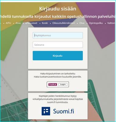 Logga in i Studieinfo på adressen https://virkailija.opintopolku.fi Inloggning i utbildningsförvaltningens tjänstehelhet (Studieinfo) sker via (https://virkailija.opintopolku.fi).