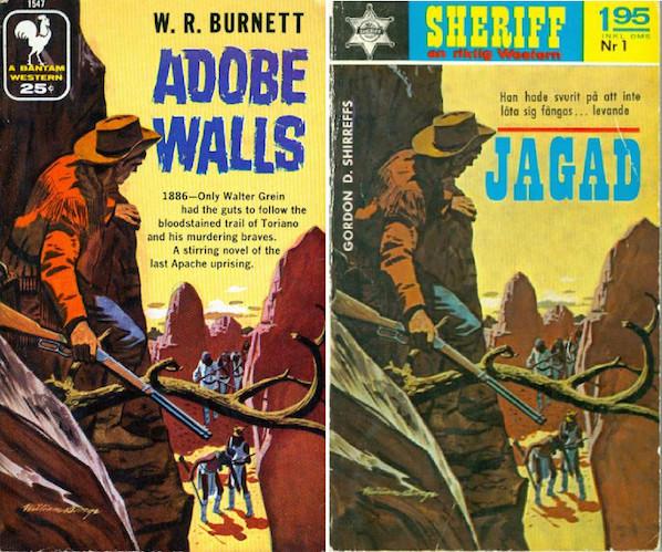 Den första boken i Sheriff-serien gavs ut av Wahlströms 1964 och hade en generell omslagsmålning av amerikanen William George Jacobson som använts av Bantam redan 1956 på en helt annan romantext.