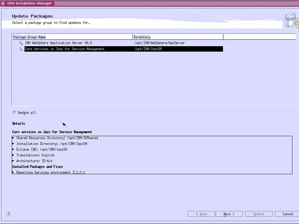 IBM WebSphere Application Serer 8.5.0.1 Core serices in Jazz for Serice Management Figure 38.