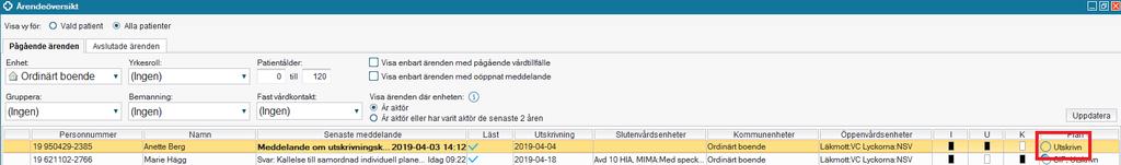 Öppnar man personens ärende och går in i planfliken så ser man den pågående planen och markerar man datumet så kan man skriva en ny anteckning som tillhör planen.