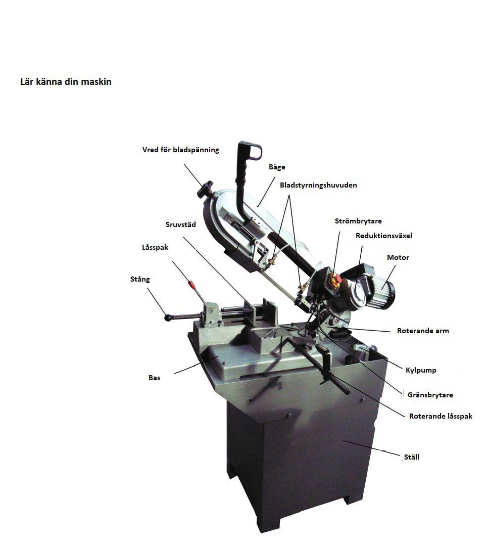 Tekniska data: Gerskala 0 ~ 60 Bandhastighet 65 m/min Dimensioner sågblad 1735x13x0,9 mm Maximal kapkapacitet runt material 45 125 mm Maximal kapkapacitet rektangulärt material 45