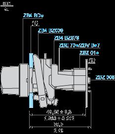 (1) Panel (2) Printed circuit board Mounting of Adapter (Socket) ZBZ 01 1 2 elongated holes for ZBZ 006 screw access 2 1 hole Ø 2.4 mm ± 0.05 / 0.09 in. ± 0.002 for centring adapter ZBZ 01 3 8 Ø 1.