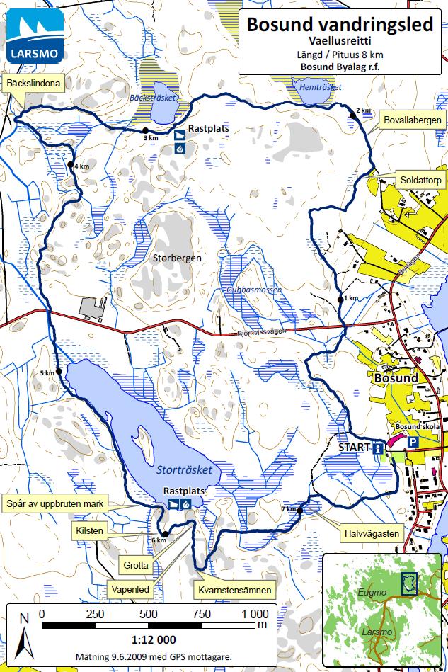 1-14 Bild 14. Utdrag ur kartmaterial, Bosund vandringsled Larsmo kommun.