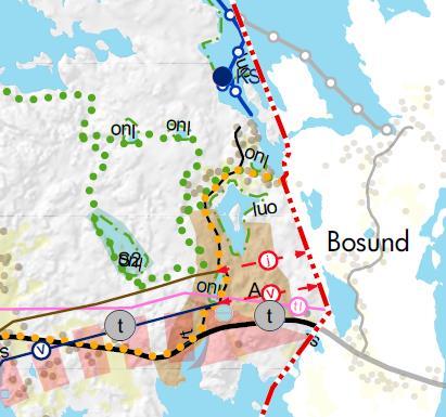 1-20 För planområdet finns följande huvudreserveringar i landskapsplanen: Beteckning Beskrivning av beteckningen, bestämmelser Överföringsavlopp Område med turistattraktioner / utvecklingsområde för