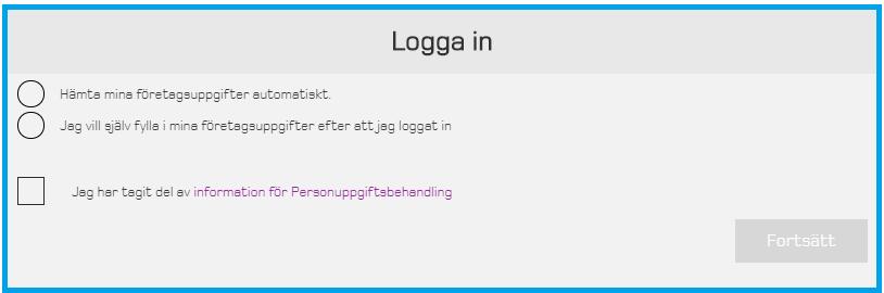 ChamberSign E-tjänsten - Användarmanual Sida: 6/26 6. Klicka på knappen Fortsätt. 7. Logga in med BankID eller Mobilt BankID. 8.