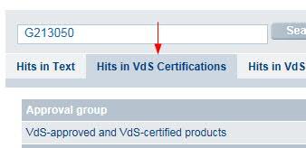 För VdS certifikat Gå till http://vds.de/en/ 1. Skriv aktuellt certifikatnummer (t.ex.