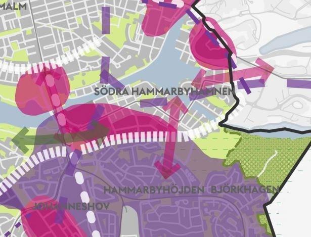 3.2 ÖVERSIKTSPLAN I samrådsförslaget till översiktsplan som är aktuellt visas Hammarbyvägen som en del i ett kommande