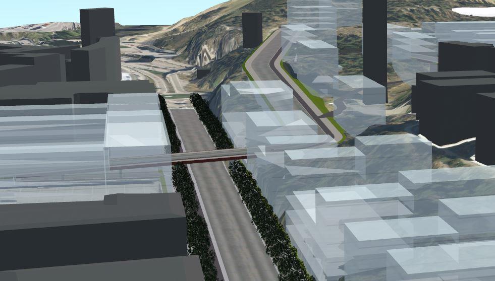 Kalmgatan föreslås breddas där den förlängs öster om nuvarande vändplan.