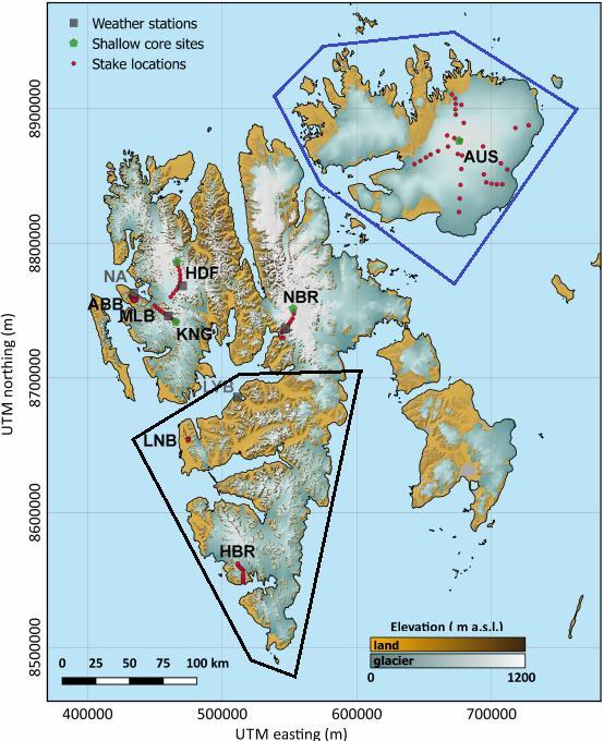 2. Data The data used in this project is from the already existing model long term dataset of climatic mass balance, snow conditions and runoff in Svalbard (1957-2018) by Van Pelt et al (submitted).