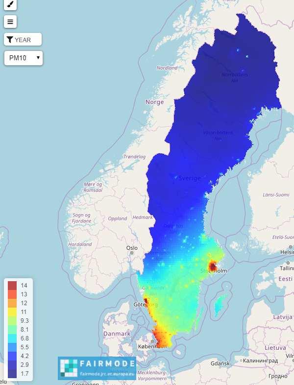regionala bakgrunden om 0,03 ng m 3 används för Alingsås och 0,02 ng m 3 för Skellefteå och Strömsund.