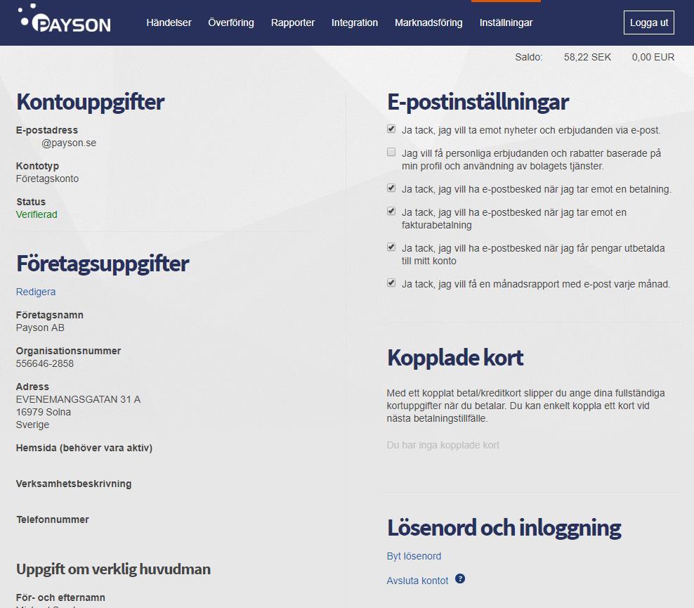 Inställningar Hantera dina kontoinställningar På sidan Inställningar kan du se och ändra dina uppgifter och kontoinställningar.