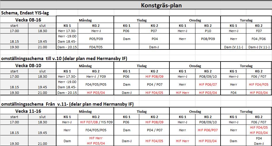 Omställnings-schema Vid snöfall kan vi behöva dela plan med