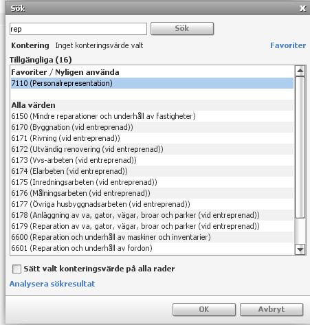 Sökknapp. Om du använder sökknappen ser sökbilden ut enligt nedan. Skriv in det du vill söka på (nummer eller del av text) och klicka på Sök.