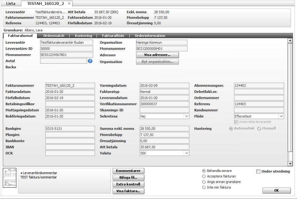 6.3.2 Ordermatch Om fakturan inte är en beställning via Proceedo finns ingen information på denna sida.