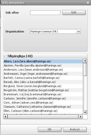 Om det finns delegeringar så visas de i denna skärmbild. Inga delegeringar finns när denna bild är tom.
